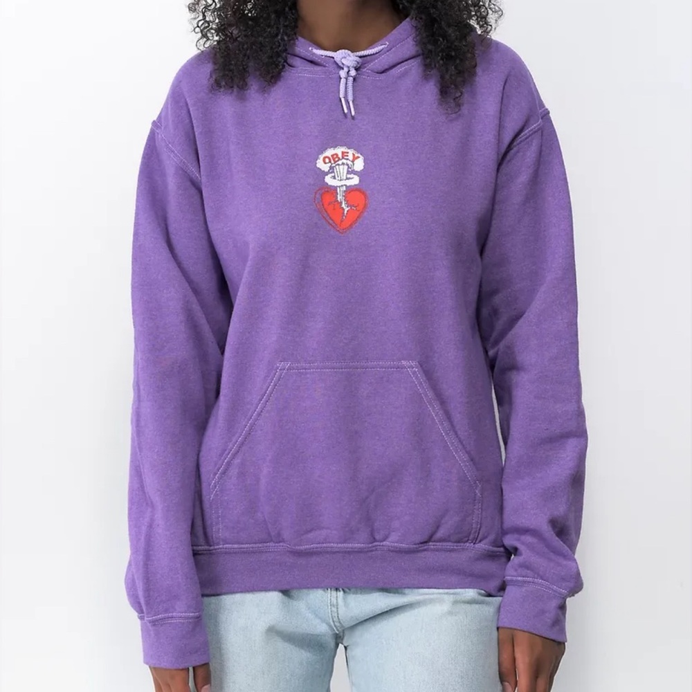 OBEY Purple Pullover Hoodie - Women's Casual Fleece Sweatshirt